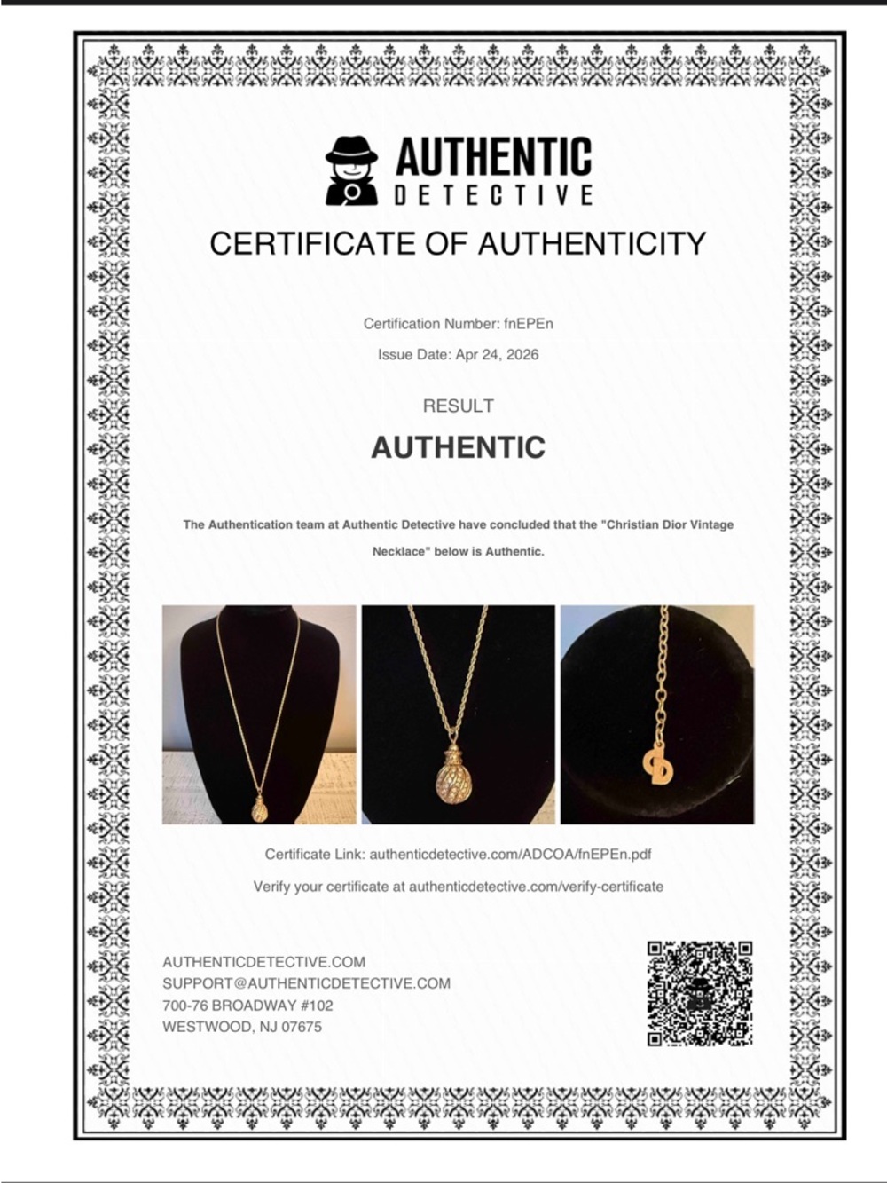 Dior Gold Rope Chain Necklace with Textured Pendant COA included - Picture 6 of 6